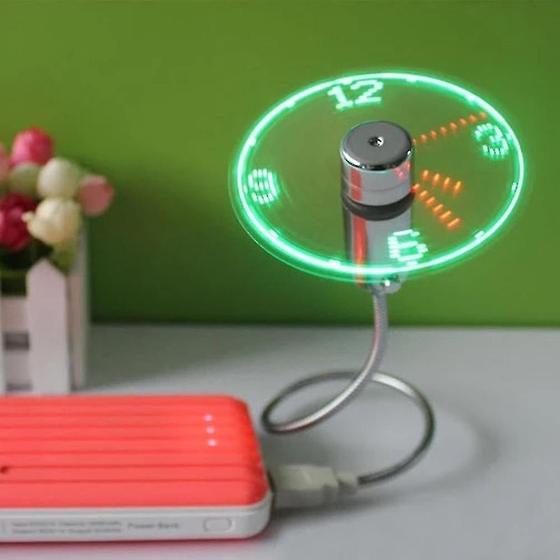 Imagem de Mini relógio LED de pescoço de ganso flexível, ventilador USB para PC e notebook