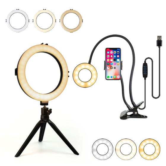 Mini Ring Light De Mesa Led Tripé Universal Completo Iluminador Kit Youtuber Selfie Celular Menor preço em Mini Ring Light De Mesa Led Tripé Universal Completo Iluminador Kit Youtuber Selfie Celular