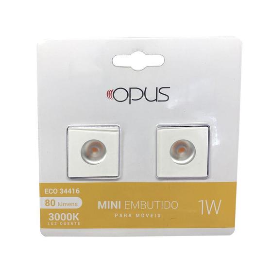 Imagem de Mini Spot  Embutir P/ Moveis Quadrado Branco 1W 3000k Bivolt - Opus