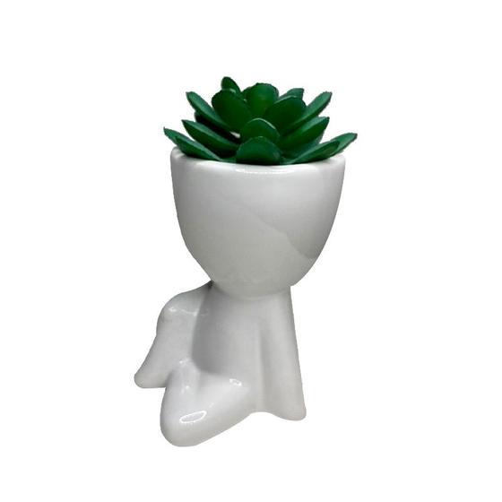 Imagem de Mini Suculenta Artificial E Vaso Porcelana Criativo Bob 