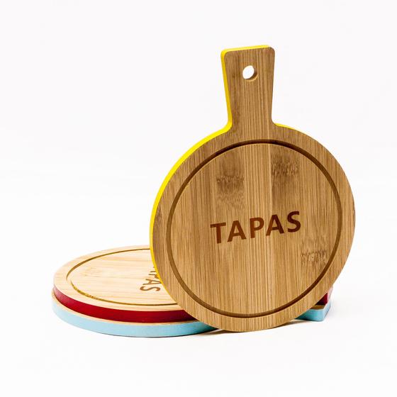 Imagem de Mini tabua redonda para queijo bambu colorida