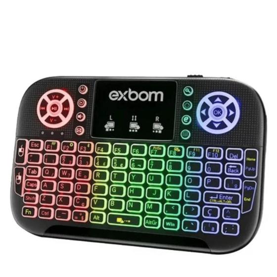 Imagem de Mini Teclado e Mouse Controle Sem Fio Bluetooth wi-fi LED Para Tv Smart Pc Tablet Celular - Exbom