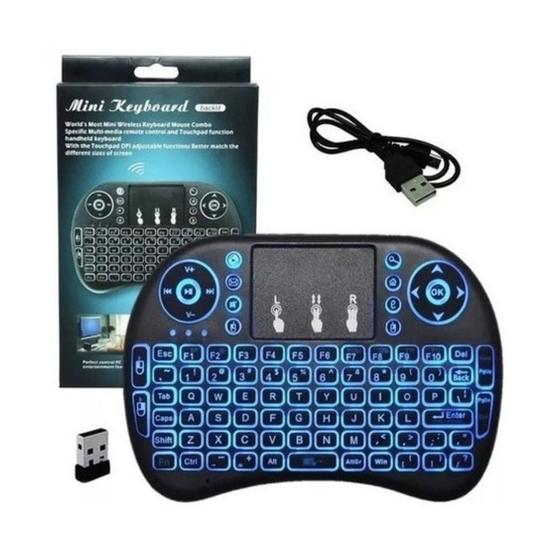 Imagem de Mini Teclado Keyboard Sem Fio Wireless Iluminado Luz Led Mouse Preto Teclado Conforme O Estoque