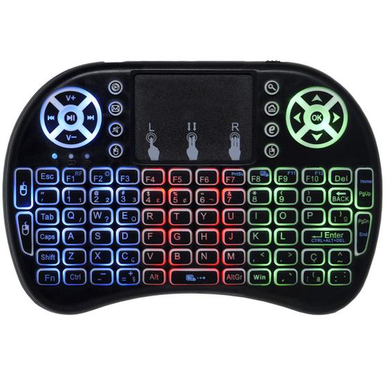 Imagem de Mini Teclado Mouse Iluminado Led Touchpad Wireless Bluetooth Wifi Sem Fio Tv Smart Usb I8 Preto