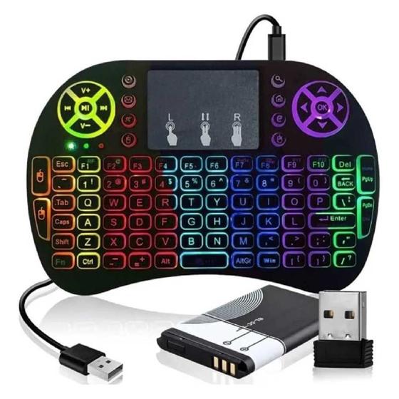 Imagem de Mini teclado sem fio led wireless keyboard com touchpad usb tv box pc console celular