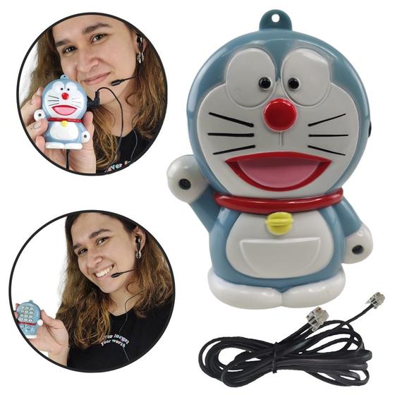 Imagem de Mini Telefone Gato Doraemon Mesa C Headset Microfone Flexivel Anime Enfeite Vintage