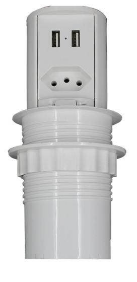 Imagem de Mini Torre Tomada 1NBR 2USB 20A  Cozinha  Branco Branca Totem Multiplug Extensão Antichoque Choque Retrátil Embutir Sobrepor em Mesa Bancada ou Móvel