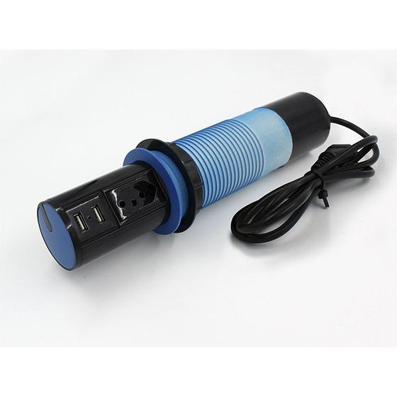 Imagem de Mini Torre Totem Automatico 1 Tomada 10a 2 Usb - Azul e Preto