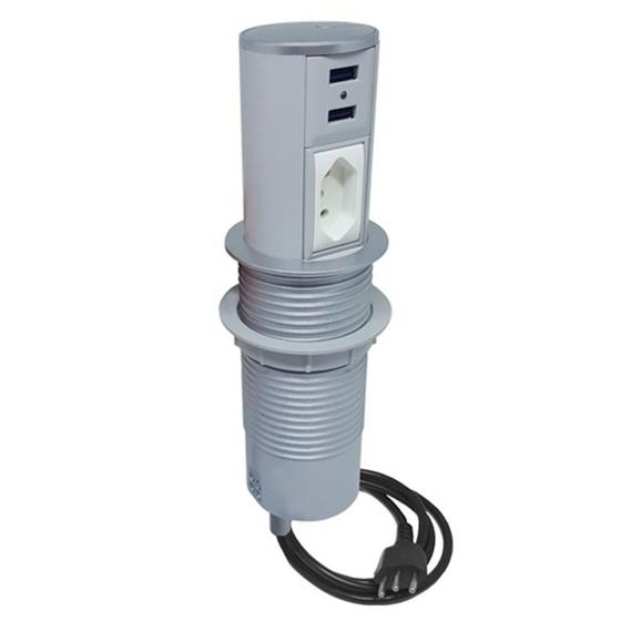 Imagem de Mini Torre Totem Automatico 1 Tomada 20a 2 Usb - Cinza
