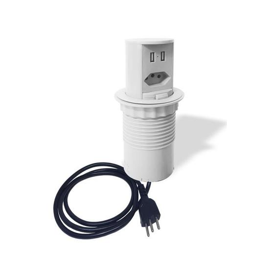 Imagem de Mini Totem Pop Manual 1 Tom Nbr 10A + 2Usb - Branco