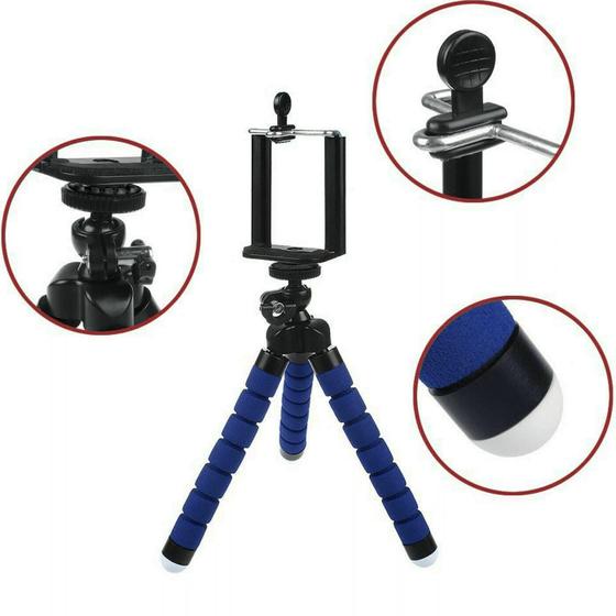Imagem de Mini Tripé De Mesa Flexível 360 Com Suporte Smartphone Azul