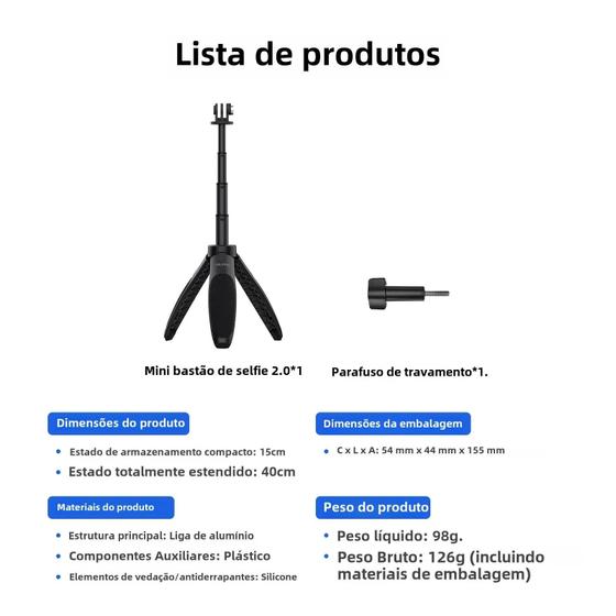 Imagem de Mini Tripé Portátil De Vara De Selfie De Comprimento Ajustável Para GoPro Insta360 DJI Osmo Action