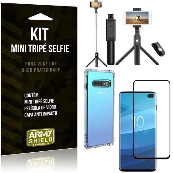 Imagem de Mini Tripé Selfie Galaxy S10 Plus +Capa Anti+Película Vidro