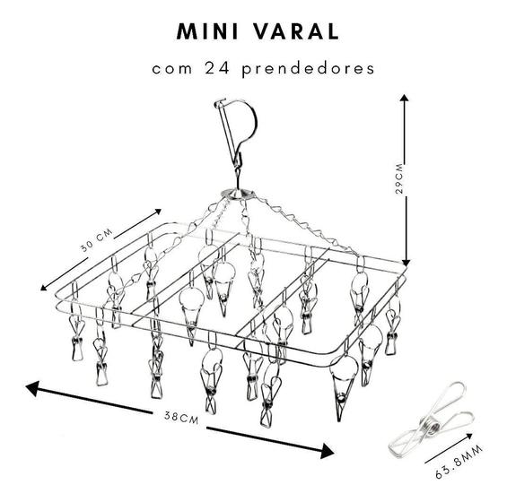 Imagem de Mini Varal De Inox 20 Prendedores Modelo Retangular 100% Inox