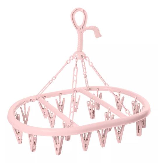 Imagem de Mini Varal Oval Plástico Pendurar Roupa Íntima Meias 24 Prendedores Cor Rosa Ke Home