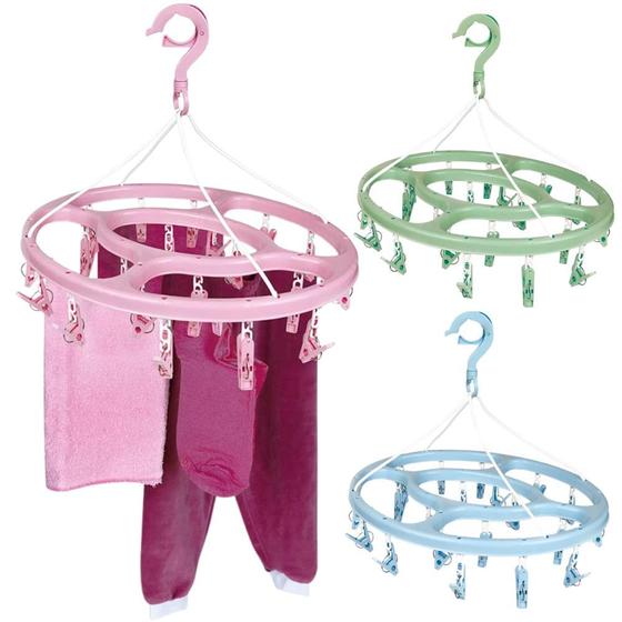 Imagem de Mini Varal Redondo Portatil com 24 Pregadores e Gancho Mor Cores Sortidas/ Varal Roupa Intima e Meias