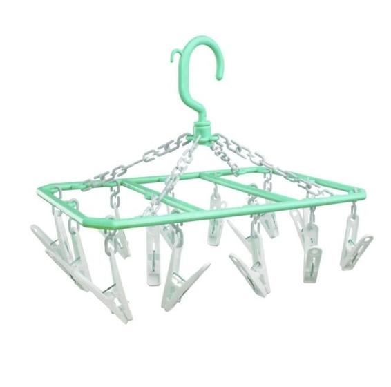 Imagem de Mini Varal Standard Retangular 14 Prendedores Branco e Verde Secalux