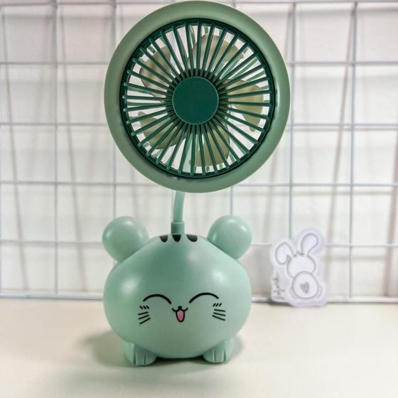 Imagem de Mini Ventilador Gatinho Ursinho Mesa Portátil Recarregável Apontador