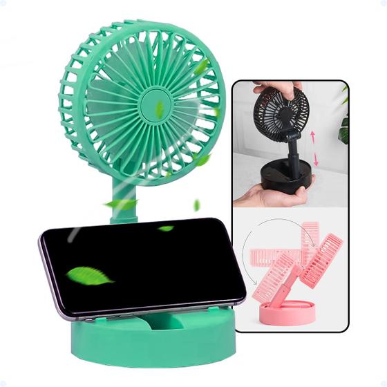 Imagem de Mini Ventilador Portátil USB Dobrável Com Suporte De Celular