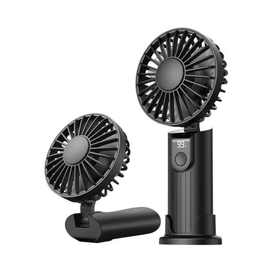 Imagem de Mini Ventilador Portátil USB Recarregável 5000mAh - com Base e Cordão