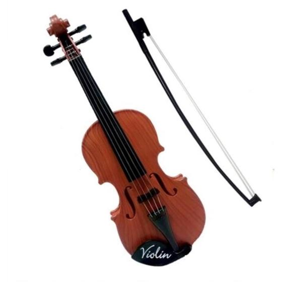 Imagem de Mini violino infantil acustico com 4 cordas e arco intrumento musical brinquedo