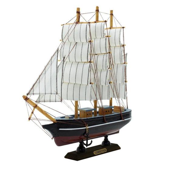 Imagem de Miniatura Barco Navio de Madeira Veleiro Decorativo  22cm