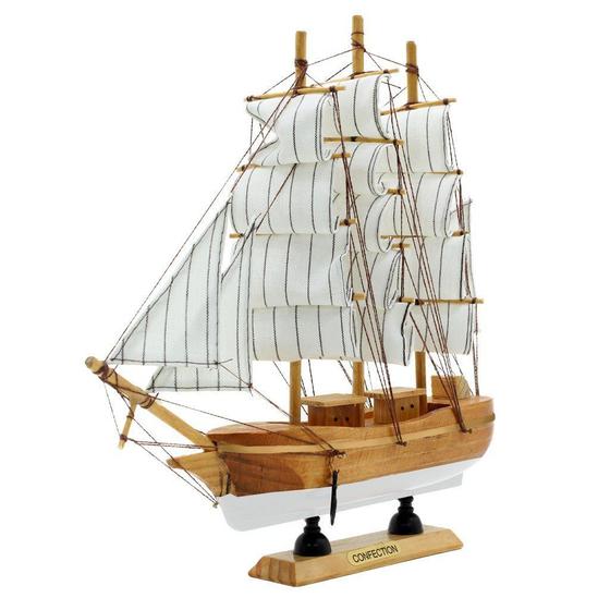 Imagem de Miniatura Barco Navio de Madeira Veleiro Decorativo  22cm