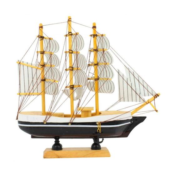 Imagem de Miniatura Barco Navio Veleiro Madeira Casco Preto 21x4x21cm D