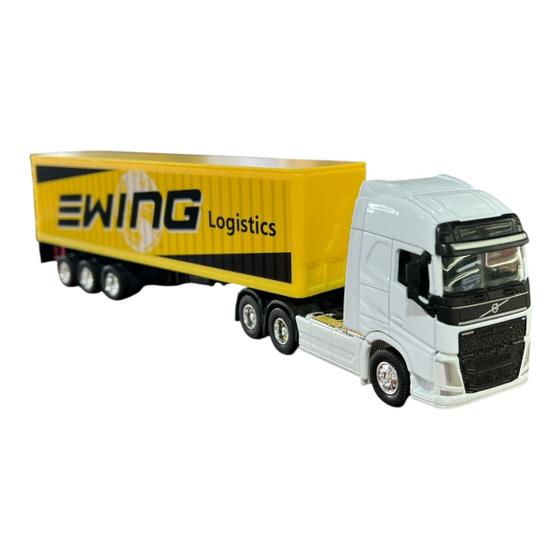 Imagem de Miniatura Caminhão Volvo Branco Bau Amarelo Welly 1:64