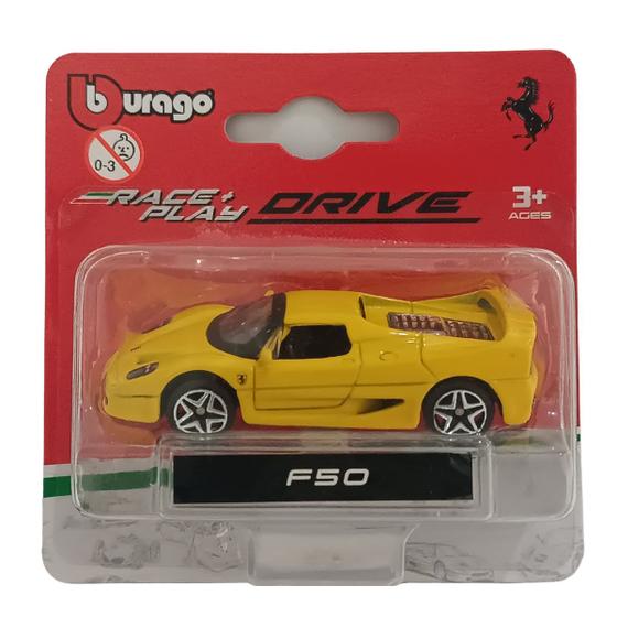 Imagem de Miniatura Carro Ferrari F50 Race E Play 1/64 Amarelo Bburago 56000
