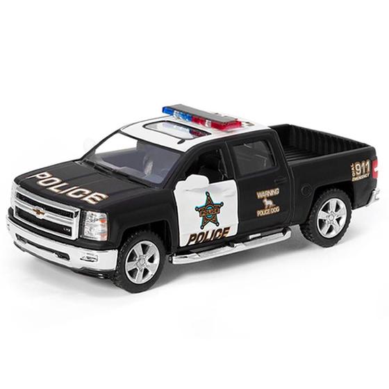 Imagem de Miniatura Chevrolet Silverado 2014 Kinsmart 1/46 Metal e Fricção Police Militar Preto