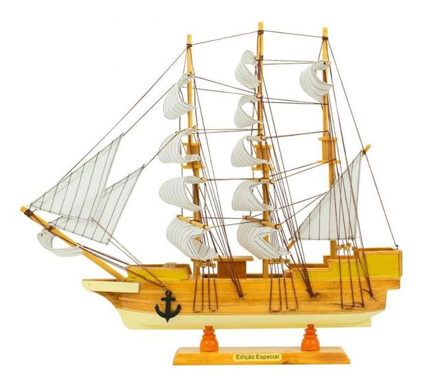 Imagem de Miniatura Enfeite Decoração Barco Navio Veleiro Madeira 43cm