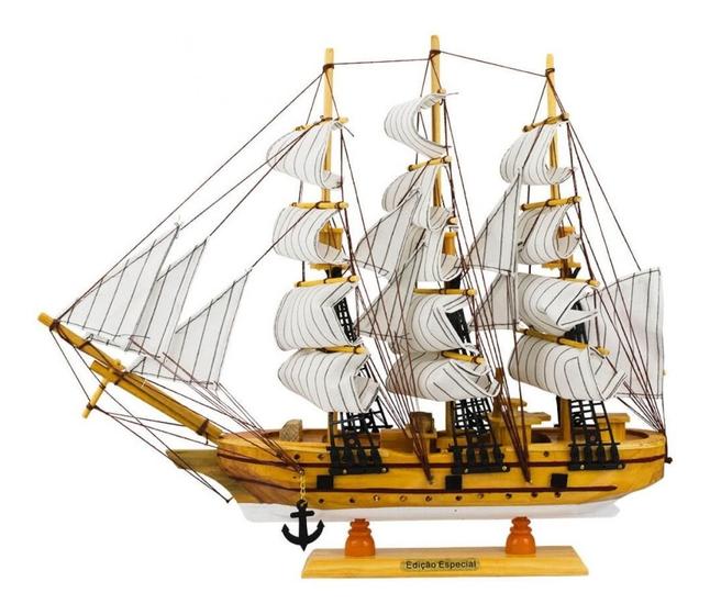 Imagem de Miniatura Enfeite Decoração Barco Navio Veleiro Madeira 44cm