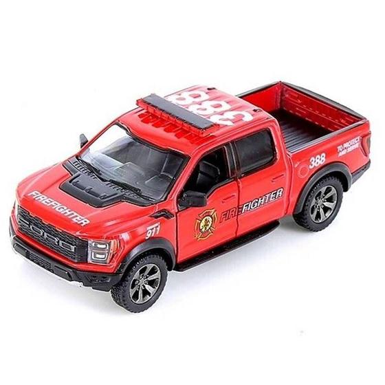 Imagem de Miniatura Ford F-150 Raptor 2022 Kinsmart 1:46 Metal e Fricção Bombeiro Vermelho