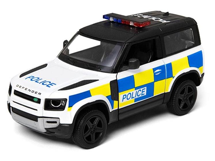 Imagem de Miniatura Land Rover Defender 90 kinsmart 1/36 Metal e Fricção Branco Policia