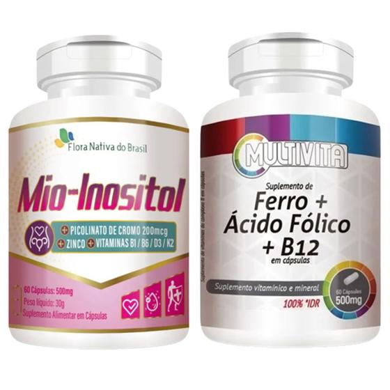 Mio Inositol 60 Cápsulas + Ferro + Ácido Fólico + Vitamina B12 500mg 60