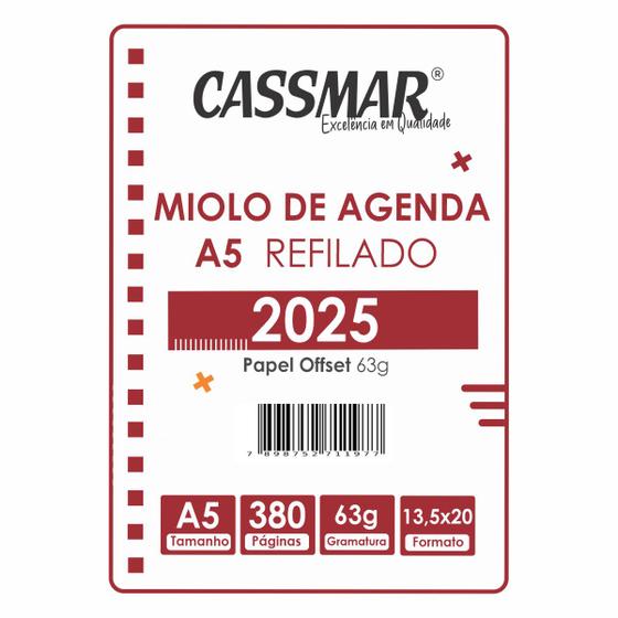 Imagem de Miolo de Agenda Refilado 2025 Vinho 190fls Cassmar 01un