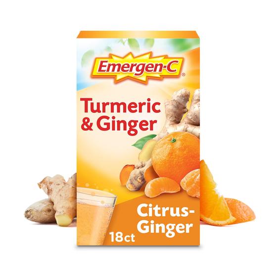 Imagem de Mistura de bebidas gaseificadas Emergen-C Citrus-Ginger com açafrão 18 quilates