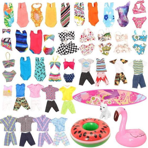 Imagem de Miunana Lot 12 Pcs Roupas e Acessórios artesanais para Ken e Bonecas de 11,5 Polegadas Random 3pcs Swim Trunks for Ken + 5 pcs Swimsuits for Girl Doll + 1 Surf Skateboard + 2 Lifebuoys