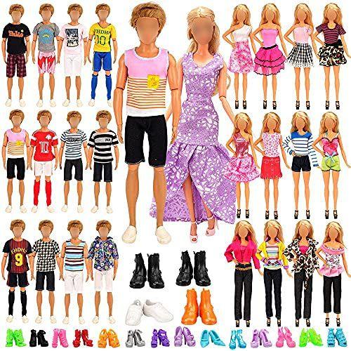 Imagem de Miunana Lot 34 pcs Roupas aleatórias Boneca Conjunto para boneca de 11,5 polegadas Boneca, Includ 10 Ken Boy Clothes + 5 Girl Clothes + 5 Girl Fashion Skirts + 4 pares de Sapatos Ken Boy + 10 pares de sapatos girl doll