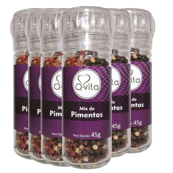 Imagem de Mix de Pimentas c/ Moedor Q-VITA 45g (6 frascos)