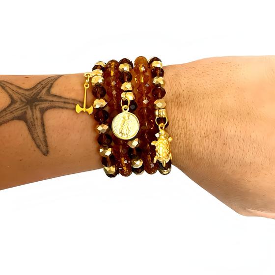 Imagem de Mix de Pulseiras de Xangô Cristal Umbanda Marrom Dourado