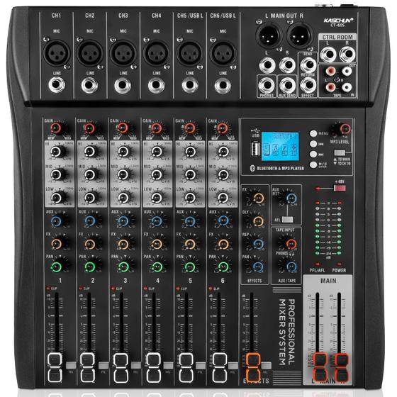 Imagem de Mixer de Áudio KASCHUN 6 Canais com Phantom Power 48V e Bluetooth