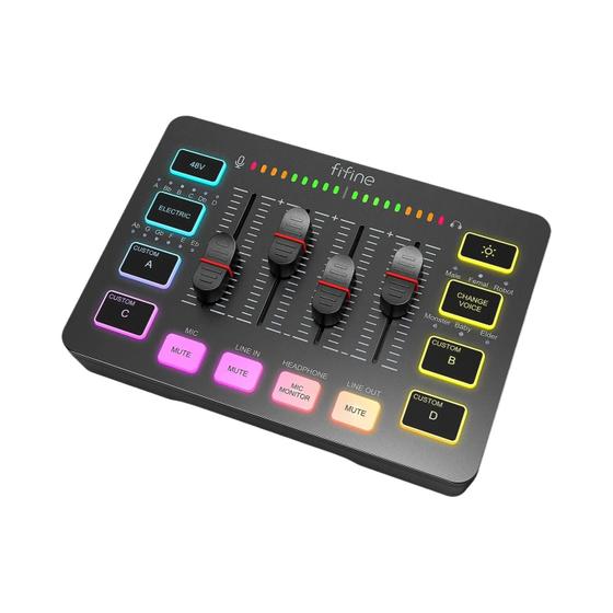 Imagem de Mixer de Áudio para Jogos Fifine SC3 - 4 Canais, XLR, RGB e Interface de Microfone