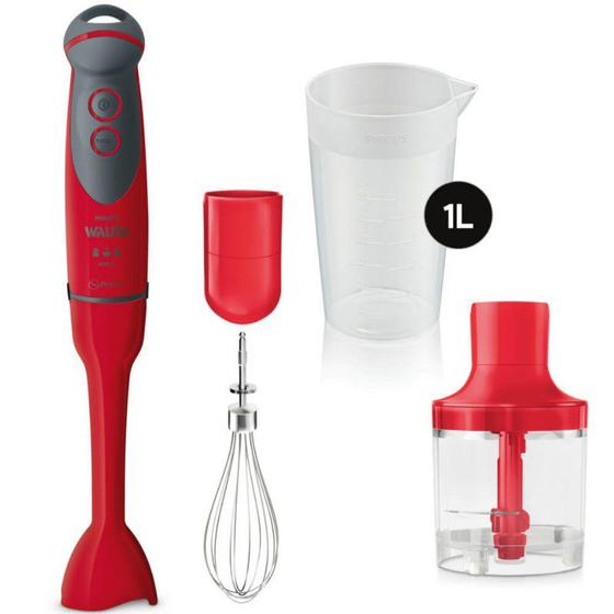 Imagem de Mixer Philips Walita Viva 3 Em 1 110V Vermelho 400W com Mini Processador e Batedor de Claras