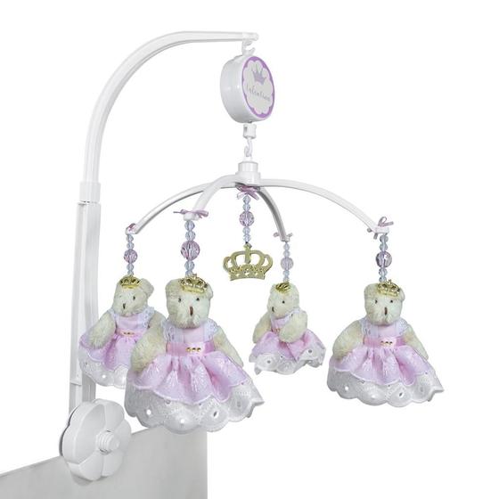 Imagem de Móbile Musical Ursa Princesa Rosa e Coroa Dourada Quarto Bebê Infantil Menina