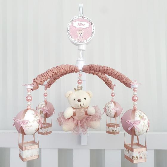 Imagem de Mobile para berço musical giratório princesa balão rosé
