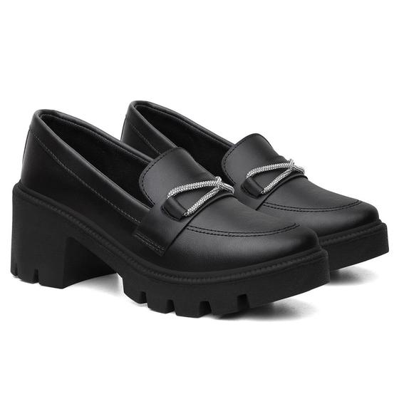 Imagem de Mocassim Casual Feminino Cadarço Brilhante Elegante Calce Fácil Confortável Sola Tratorada