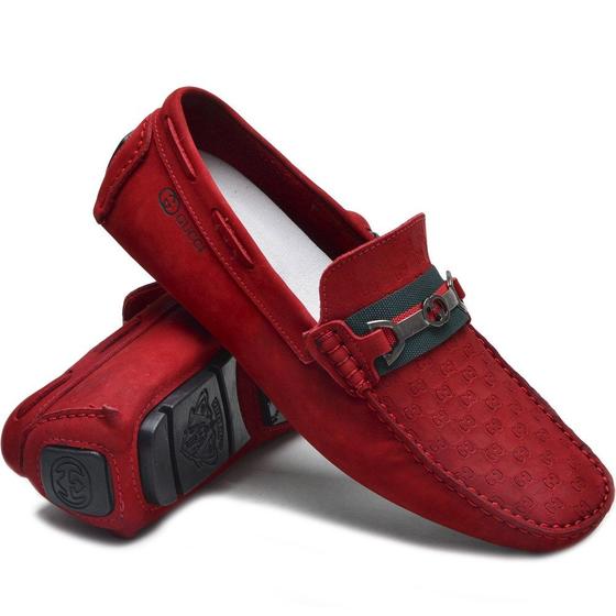 Imagem de Mocassim Drive Couro Nobuck Masculino Costurado À Mão Aplicação Metal Casual Macio Leve