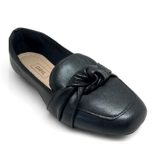 Imagem de Mocassim Feminino Bico Quadrado Detalhe em Nó Preto